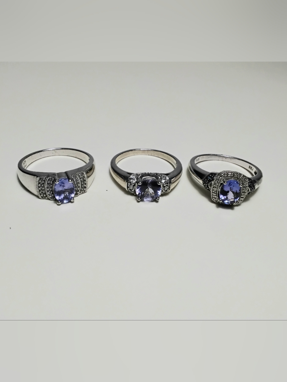 925 Silver 3 Lot Tanzanite Rings Sz 8-1/2